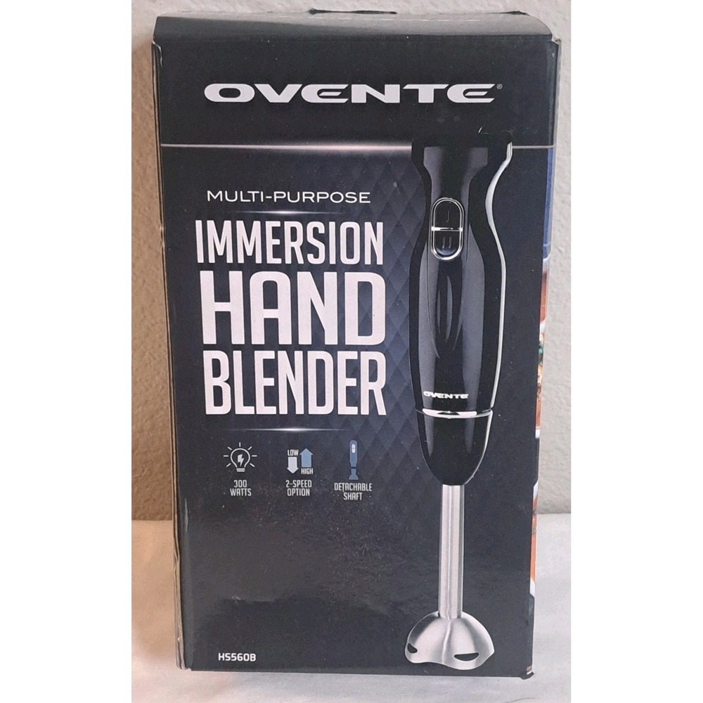 Ovente Immersion Hand Blender HS560B 300W 2-Speed Stick Mixer Black NEW IN BOX